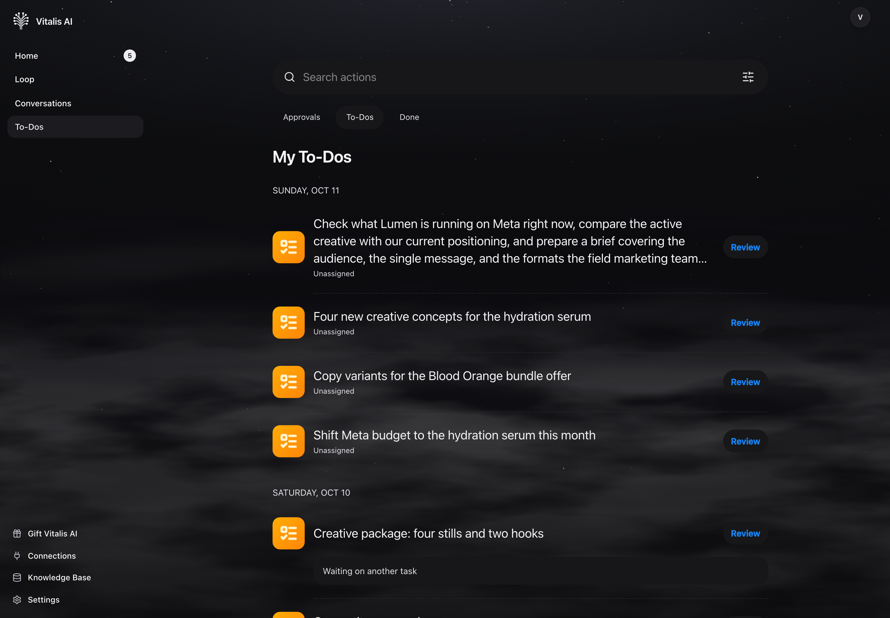 Tasks in the Vitalis To-Dos page