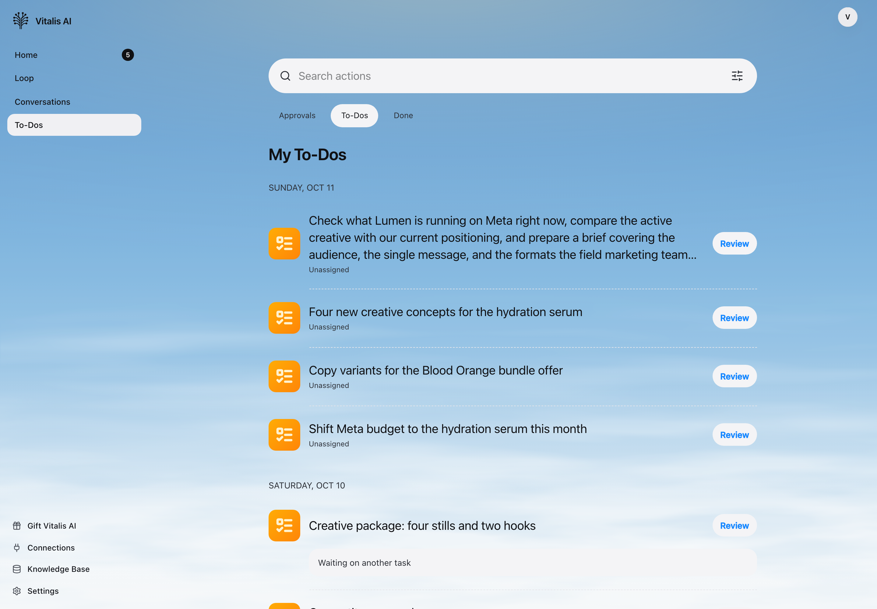 Tasks in the Vitalis To-Dos page